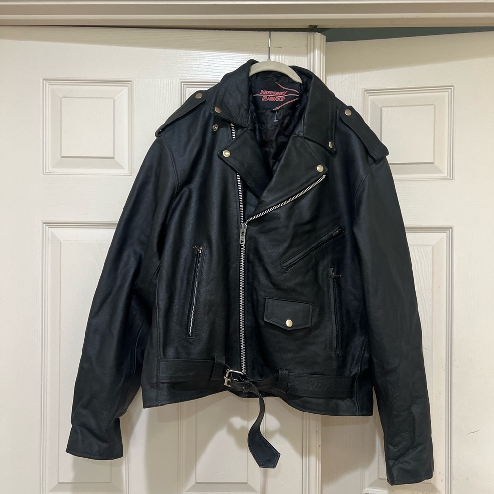 Highway Hawks Motorcycle Heavy‎ Jacket Mens 50 Black Leather Retro Biker Coat